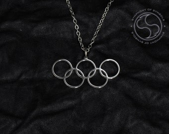 Olympiad Symbol Pendant Stainless Steel Jewelry Olympic Rings Necklace Keychain Olympic Games Logo Emblem Sport Sign Medallion Jewellery