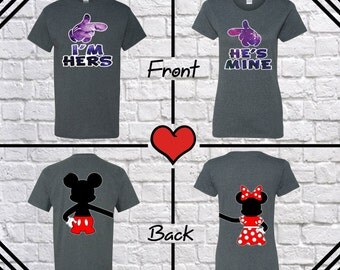 I'm Hers He's Mine Galaxy Color Couple T Shirt Mickey Minnie Tees Front Back Printed T Shirt Couple T Shirt Couple Shirt Couple Tees
