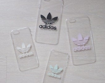 Transparent hard phone cover case with Adidas logo for iPhone and Samsung Galaxy