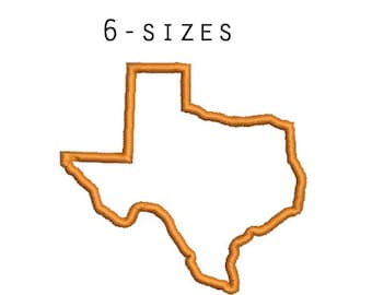 6 sizes - Texas Applique Design, Texas Embroidery Design, Texas State Shape Applique, Instant Download, Embroidery Pattern, Texas Outline