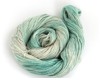 Light worsted DK yarn, hand dyed double knitting baby alpaca linen silk blend crochet yarn skein, Perran Yarns Waterworld, pale aqua blue uk