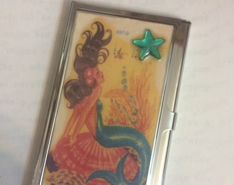 Retro Mod Mermaid Business Card Holder Credit Card Case