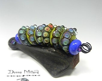 SRA HANDMADE LAMWPWOOK Glass Beads Set Donna Millard lamp work purple teal turquoise grape wine assemblage