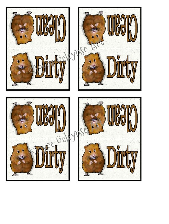 Items similar to Printable Clean/Dirty Signs for Dishwasher, You Print, Add Magnet, Cute Hamster