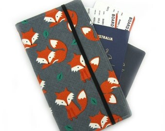 Travel Document Wallet, passport holder, family travel wallet, travel organizer, passport wallet - Orange Fox