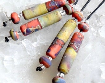 1 Earring Pair * Silvered Orange Raku Tubes * 4 Matching Beads Handmade Lampwork Beads by Beadfairy Lampwork, SRA