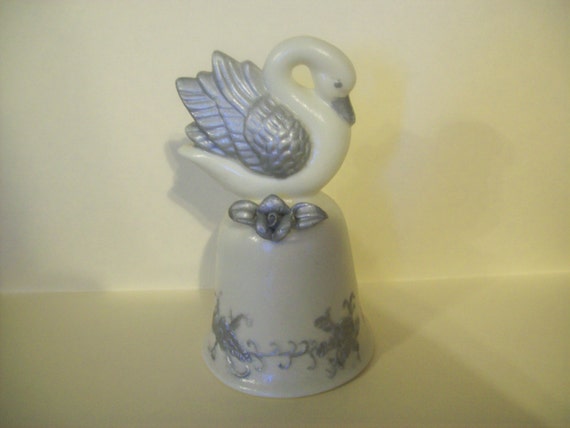 Silver Swan Bell, Swan, Bell, Gift, Wedding, Wedding Gift, Holiday Gift, Holiday, Christmas Bell, Ornament, Home Decor, Hand Painted