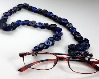 Eyeglass Chain in Vintage Buttons - Blue and Navy