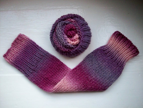 Pure wool leg warmers, soft, warm, hand knitted, rose pink, lilac, heather purple by SpinningStreak