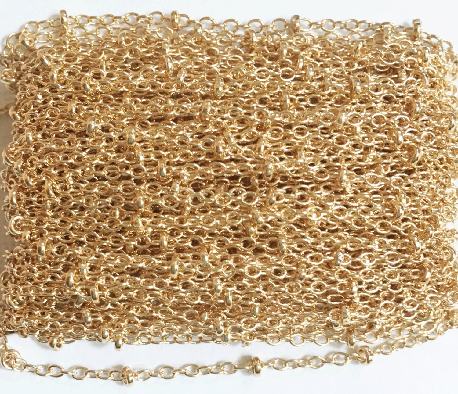 32ft spool Light Gold plated brass chain with beads light