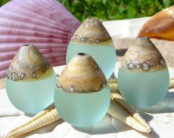 Lampwork Beads Water Droplet (4) Pale Aquamarine
