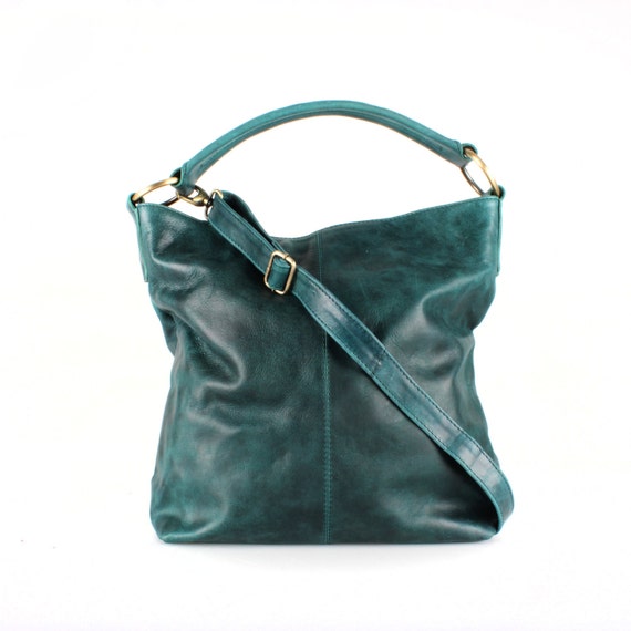 Leather Handbag Hobo Bag Tote Purse Teal Blue by TheLeatherStore