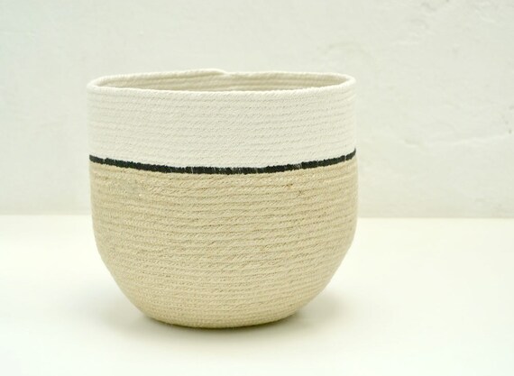 Jute basket, Home decor baskets, jute and cotton pot, plant holder, natural basket, rustic home decor, indoor planter, coil pot plant holder