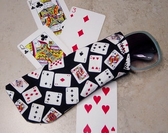 Sunglass Case,Eyeglass Case,Playing Cards Fabric Case,Gamblers Gift,Eye Glass Sleeve,Card Players Gift,Casino,Las Vegas, Gift under 10