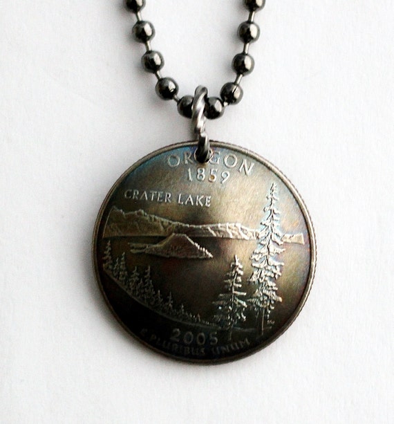 Domed Coin Necklace Oregon State Quarter Pendant U.S.