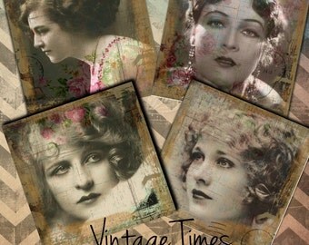 Instant Download - Vintage Times Coaster Images - Collage Sheet - Printable Download - Gift Tags - Scrapbook