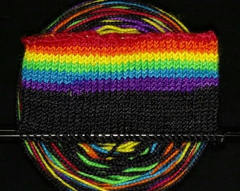 Black & Rainbow, Self striping Sock Yarn, Wide Stripe, Hand Dyed, Merino/Nylon - Out of the Dark - Neon Rainbow