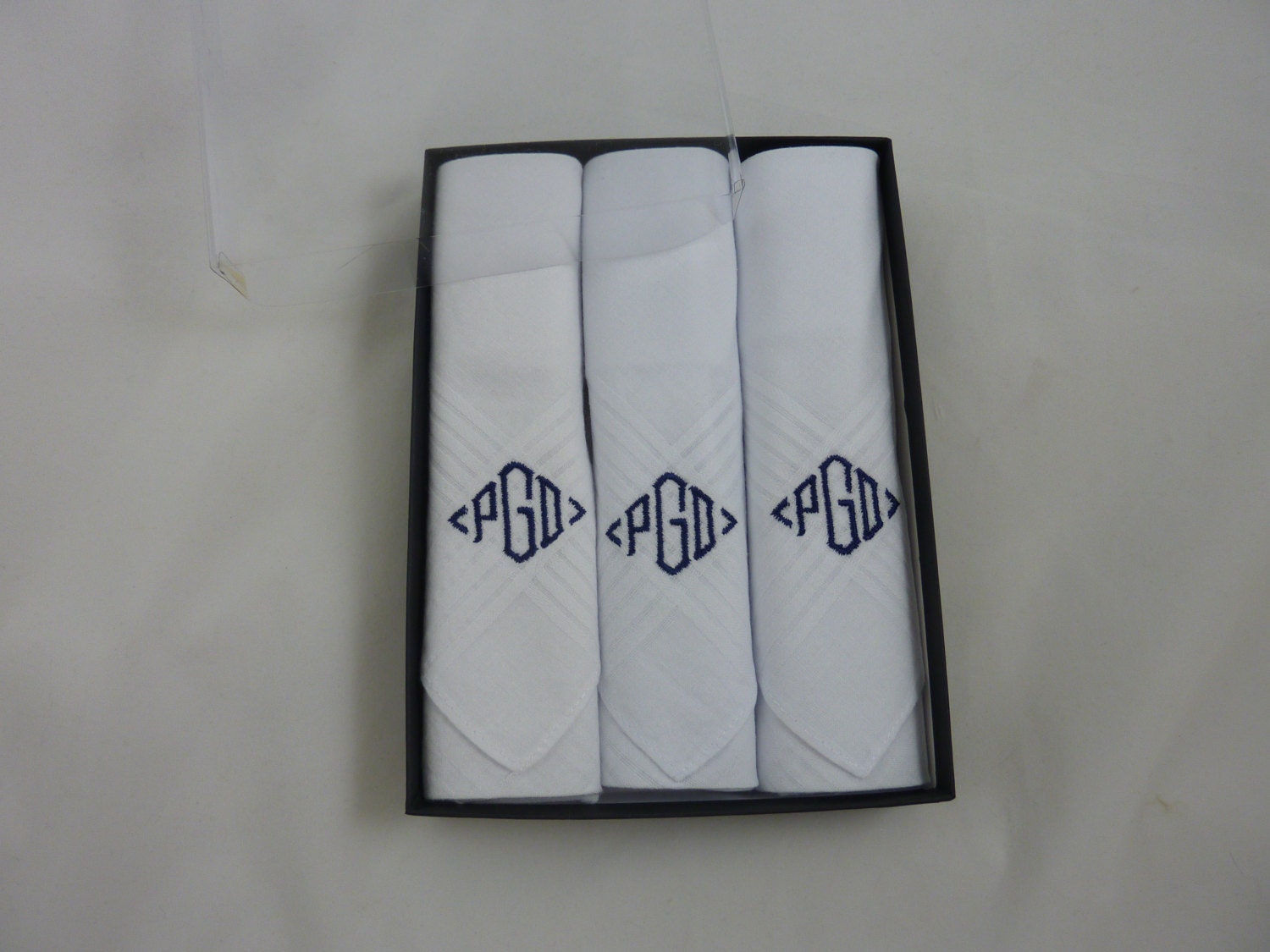 Monogrammed Handkerchiefs Mens White Set of 3 with Box