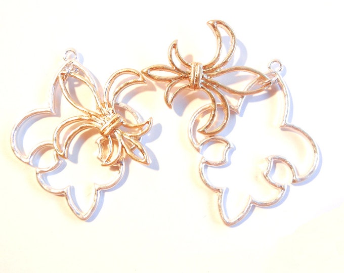 Pair of Two-toned Gold-Silver Outline Swinging Fleur de Lis Charms