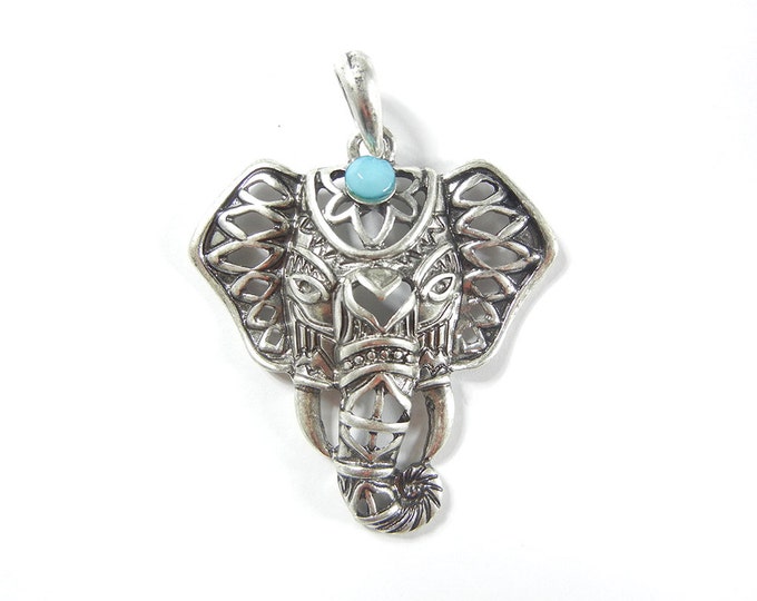 Antique Silver-tone Filigree Elephant Head Pendant