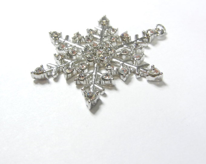Snowflake Charm Pendant Silver-tone Rhinestones