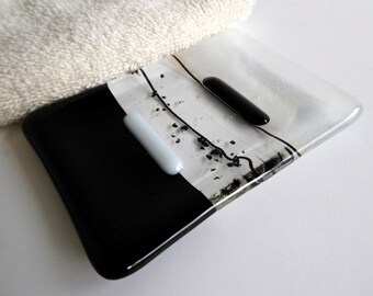 Fused Glass Soap Dish in Black and Streaky White by BPRDesigns