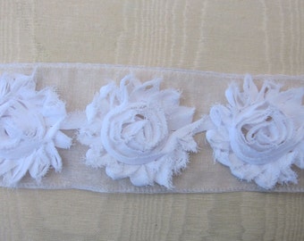 1 yd WHITE Shabby Ribbon Rose Flower Trim Scrapbook Fairy Pageant Costume Doll Bridal Quilt