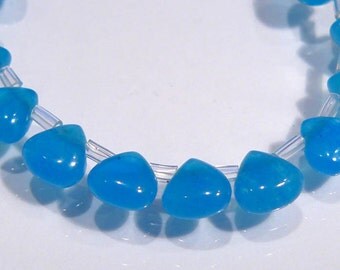 Ocean Blue Jade SmoothTeardrop Briolette Gemstone BEADS....10 Beads...6x6mm