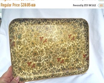 Vintage Florentine Tray Made in Japan papier-mâché Ornate gold with green and red accents