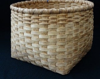 Hand Woven Basket in traditional walnut stain. Storage basket. Magazine basket. Custom made basket. Basket. Traditional handmade baskets.