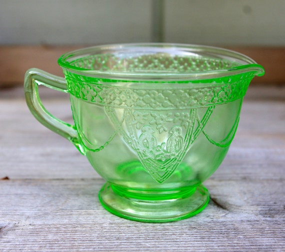 Federal Green Depression Glass Georgian Lovebirds Creamer