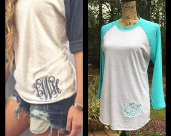 Monogrammed Raglan Baseball Tshirt. XS, S, M, L, XL, 2X, 3X. 12 colors to choose from. Product NL6051