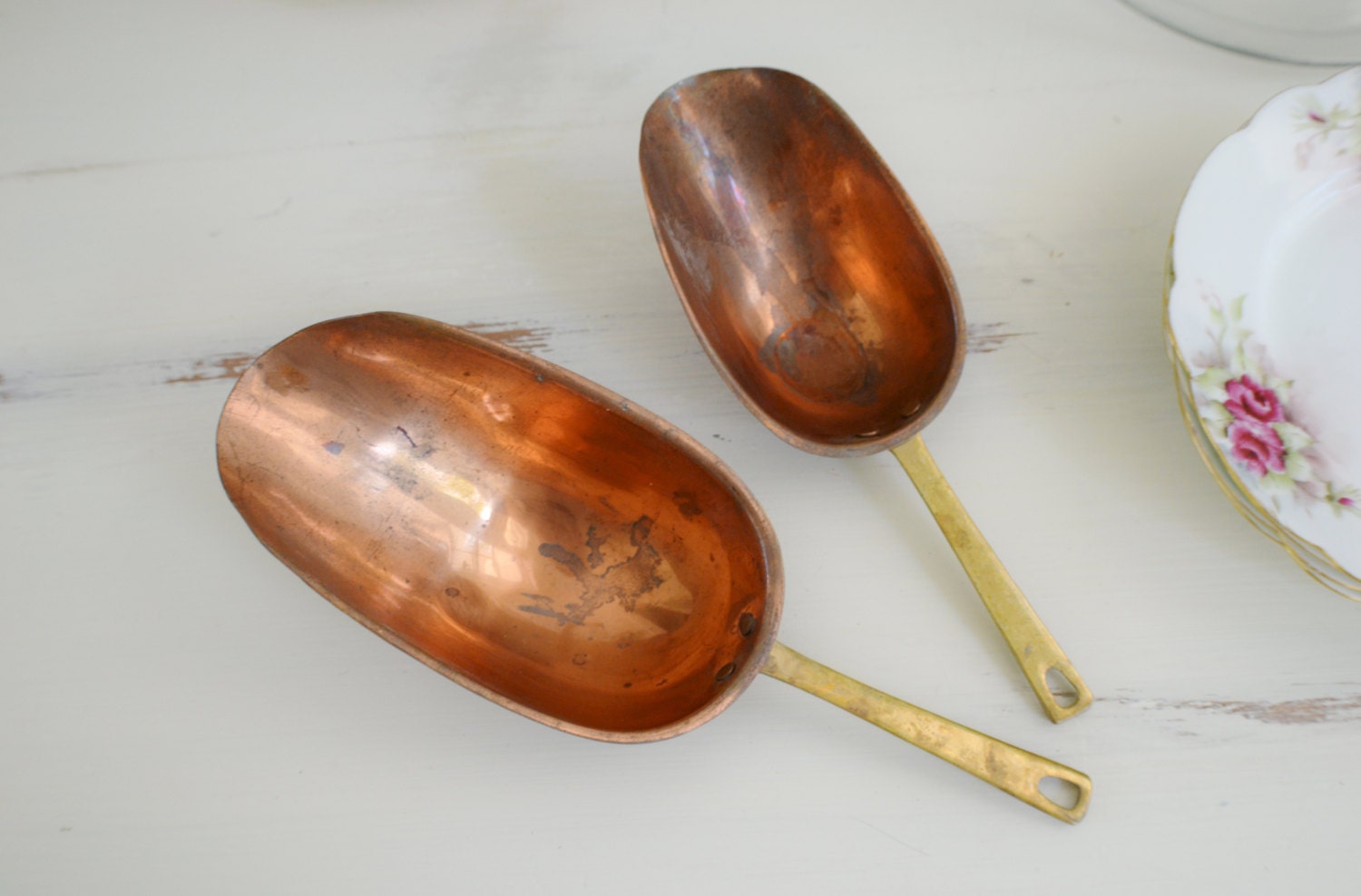 Vintage Copper Scoops 2 FarmhouseCottage Rustic