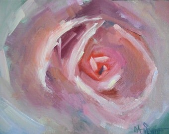 Impressionist Pink Rose Painting, Small Oil Painting, Rose Still Life, 6x8" Oil on Panel