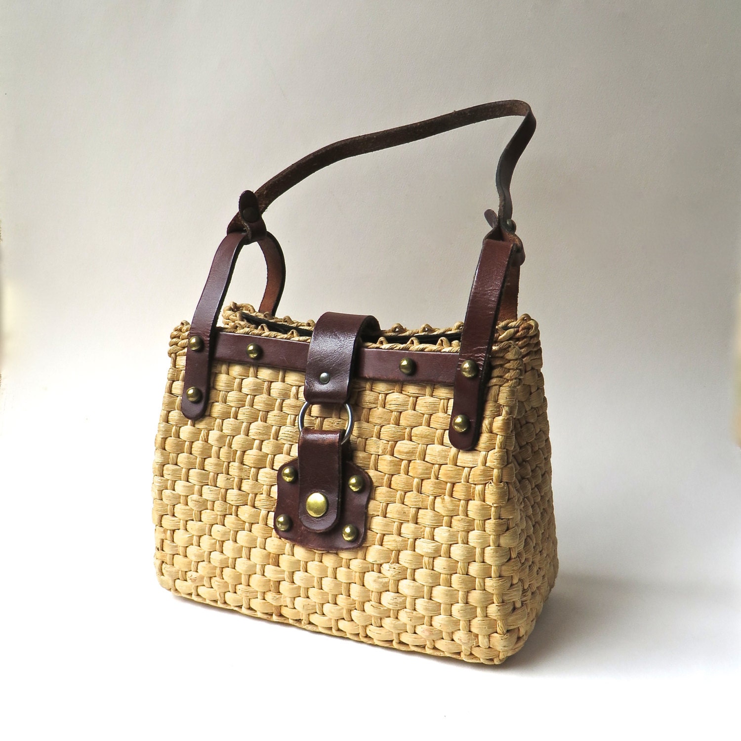 70s vintage John Romain Natural Woven Straw Handbag/Purse