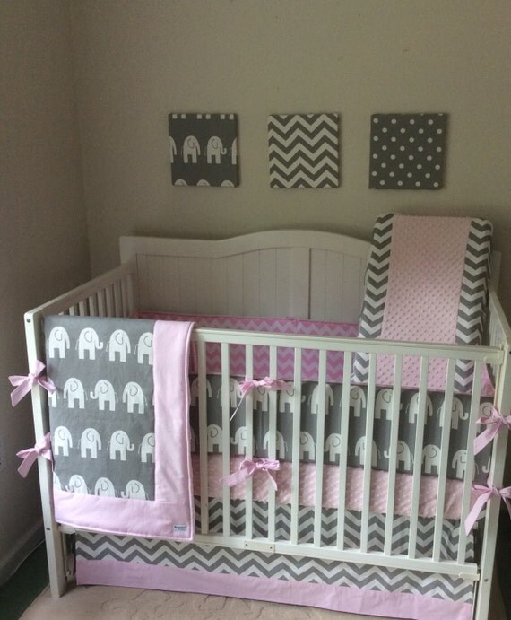 DEPOSIT Crib Bedding Set Girl Boy Twins Pink Navy Gray