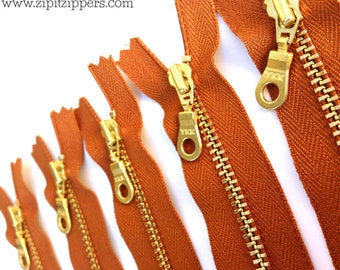 YKK Brass Gold Metal Donut Pull Zippers (5) Pieces - Gingerbread 079 - Available in 7 and 16 inches