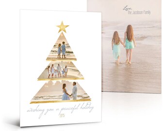 Christmas Card Templates - Gold Foil Holiday - 5x7 Flat Press Printed Digital Photoshop Templates for Photographers & Scrapbookers.