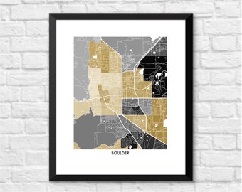 Boulder Map Print. Choose your Color and Size. Perfect Wall Art for your University of Colorado Buffalo.