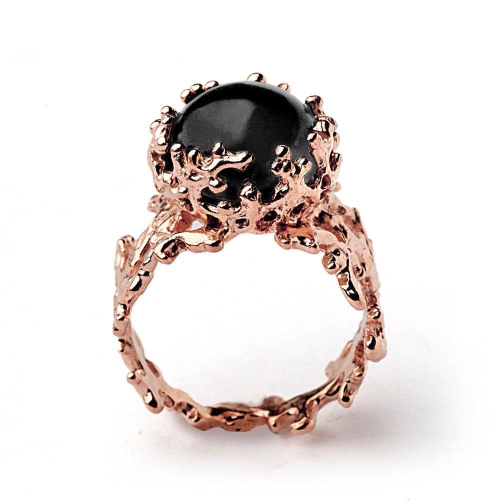 CORAL 14k Rose Gold Onyx Ring Black Onyx Engagement Ring