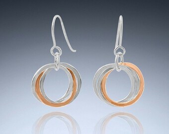 Silver and Copper Earrings - Mixed Metal Earrings - Mixed Metal Jewelry - silver earrings - handmade copper earrings - Gift for Women