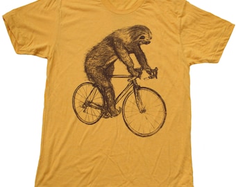 Sloth on a Bike - Mens T Shirt, Unisex Tee, Cotton Tee, Handmade graphic tee, Bicycle shirt, Bike Tee, sizes xs-xxl
