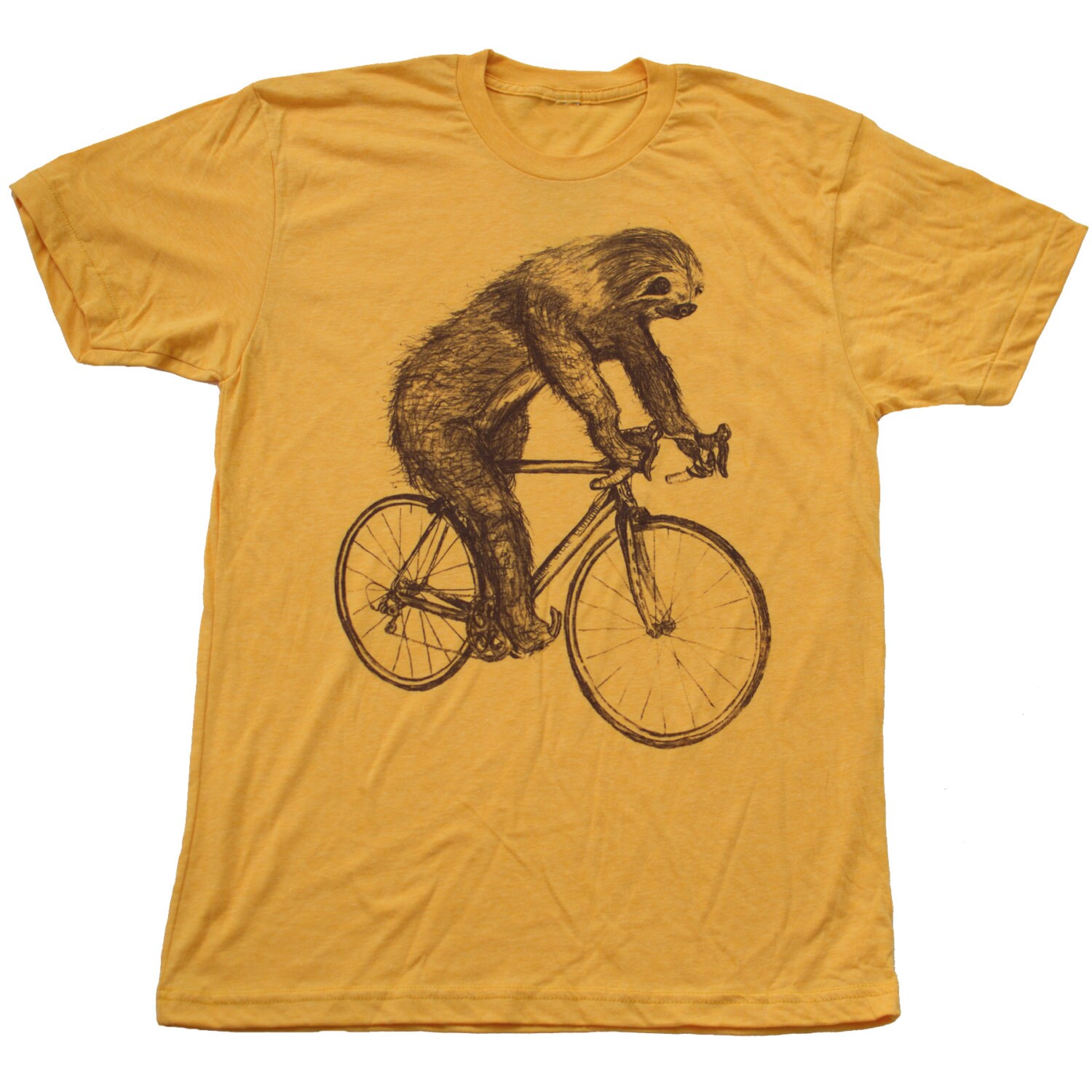 SLOTH on a Bike American Apparel Mens T Shirt Heather Gold