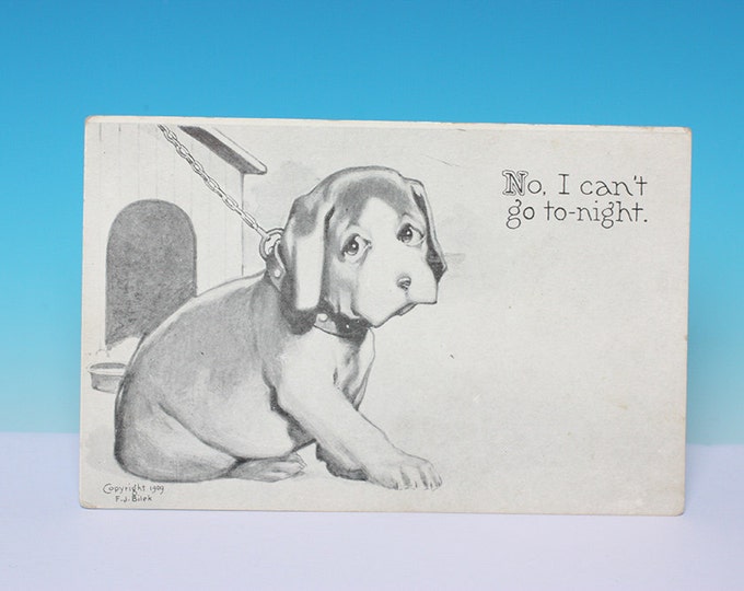 Black and White Sad Dog Theme Postcard No I Can't Go Tonight 1909 Antique