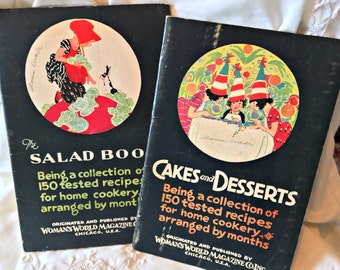 Vintage cookbooks, 1927 cookbooks Cake/Desserts book Salads Cookbook Woman's World Magazine hostess gift illustrated cookbooks retro cooking