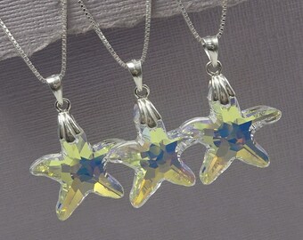 Starfish Necklace, Swarovski Crystal Starfish Necklace, Flower Girl Necklace, Sea Star Necklace, Beach Wedding Necklace, Bridesmaid Gift