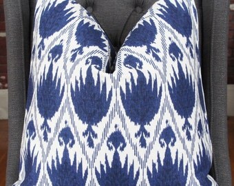 Blue Ikat Pillow Cover, Decorative Pillow, Throw Pillow, Designer Pillow, Toss Pillow, Blue Geometric Pillow, Home Decor, Home Furnishing