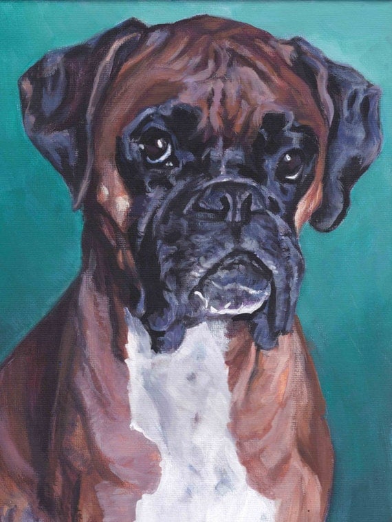 Boxer dog art CANVAS print of LA Shepard painting 12x16 dog