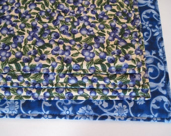 Blueberry Placemats 4 or 6 Reversible Blue Placemats Blueberries Placemats Summer Placemats Blue and White Kitchen Decor Blue Table Linens
