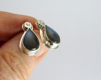 Labradorite Stud Earrings, Gemstone Earrings, Post Earrings, Sterling Silver, Handmade by RiverGum Jewellery